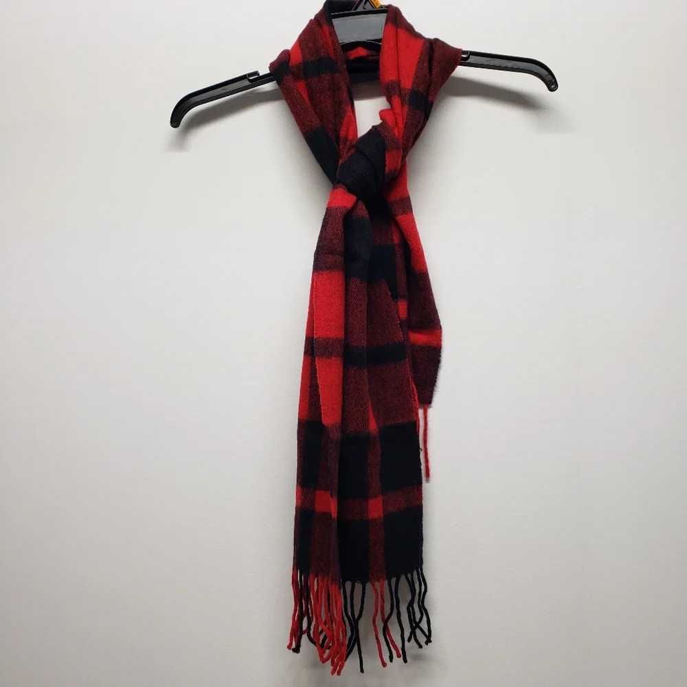 Franco Verri Wool Buffalo Check Flannel Plaid Scarf Tartan Fringe Classic